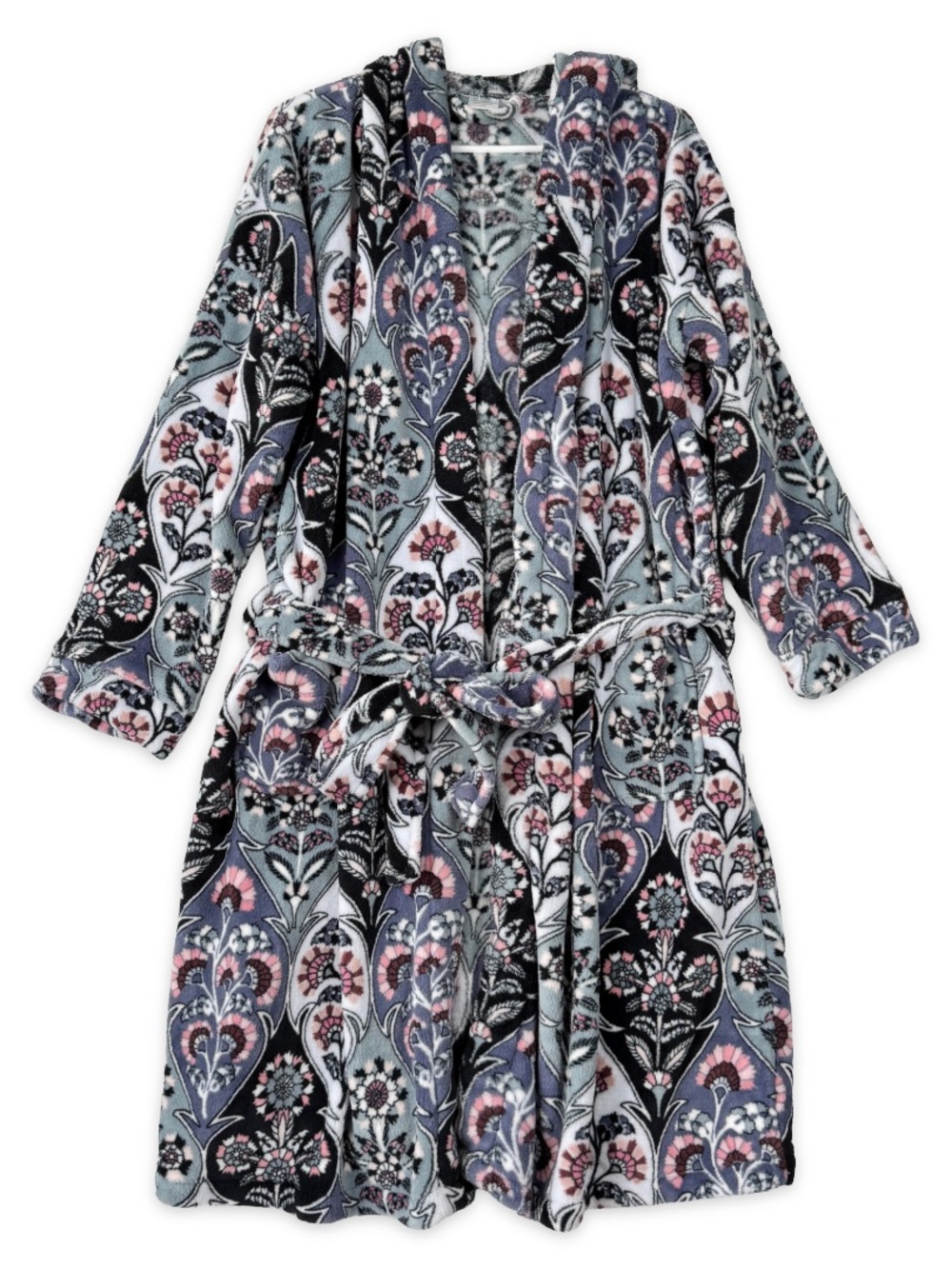 Vera Bradley Hooded Robe Womens L/XL Pink Bloom Flower Cozy Soft Plush Waist Tie